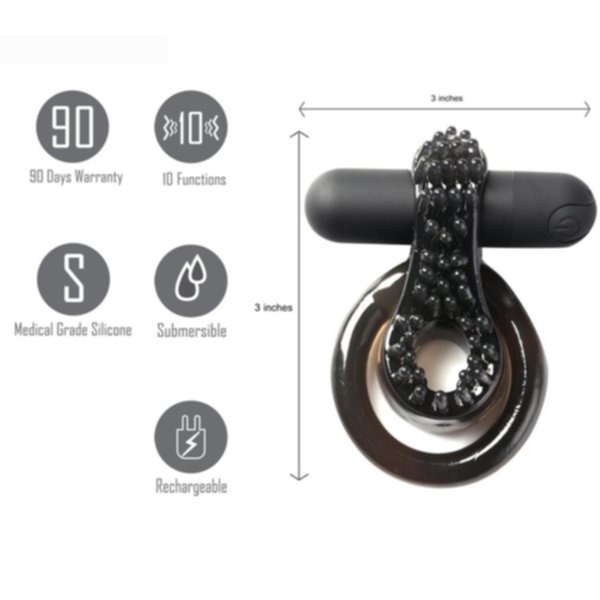 Jagger Rechargeable Vibrating Cock Ring Black Sleeve